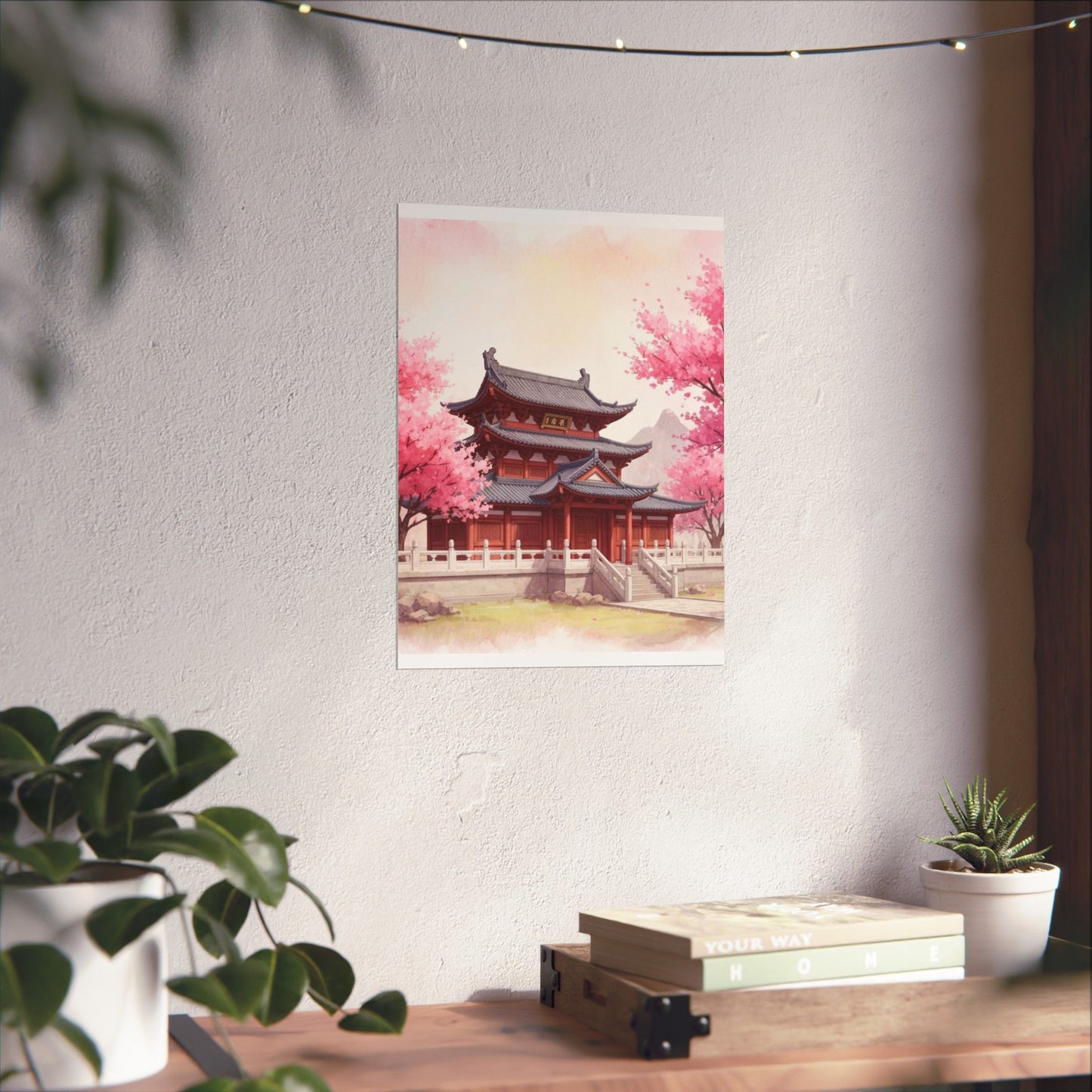 Digital download Vertical Poster - Buddhist Temple Cherry Blossom Japanese Art