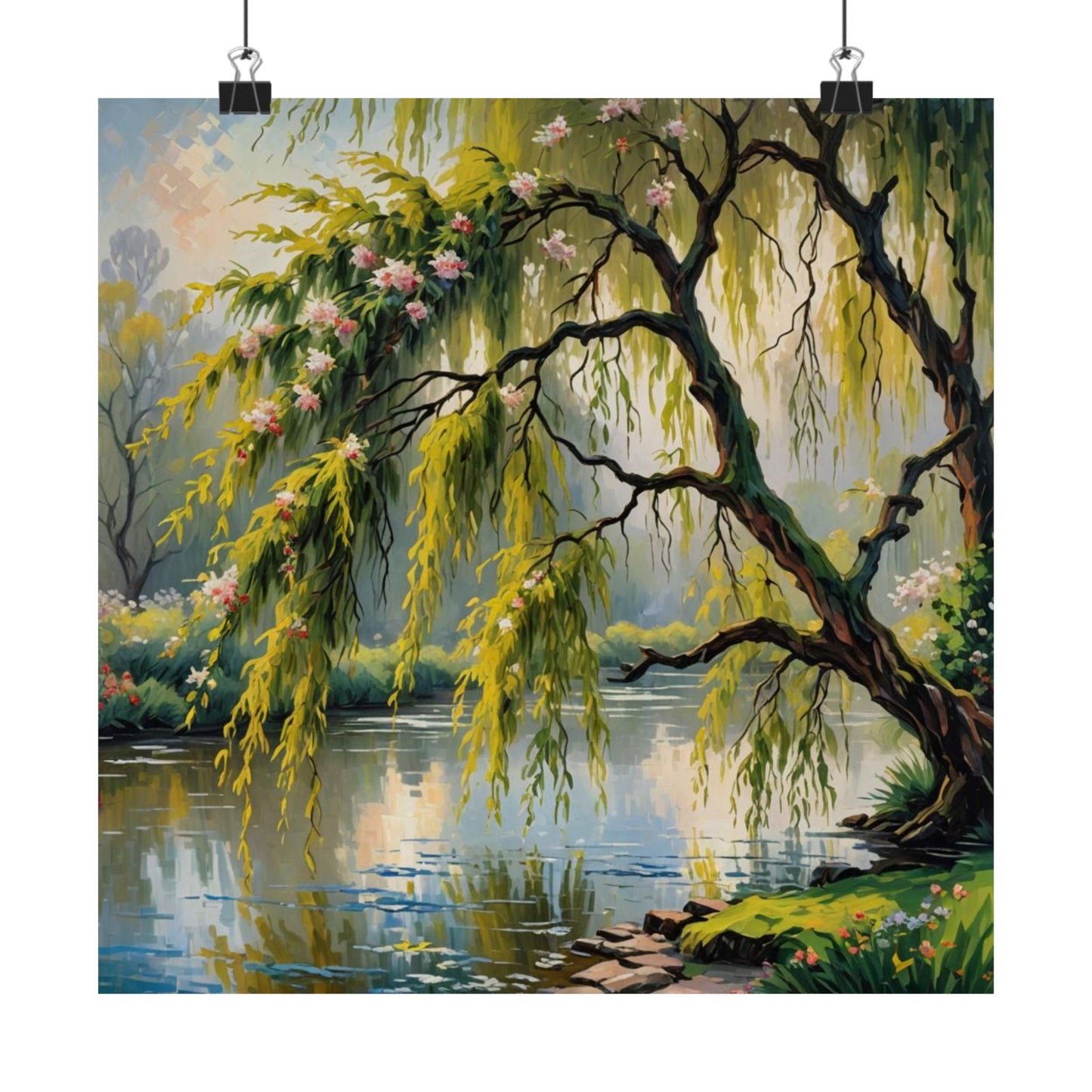 Téléchargement numérique : Affiche de paysage de saules sereins, art mural inspiré de la nature, décoration intérieure esthétique, cadeau pour les amoureux de la nature, imprimé botanique