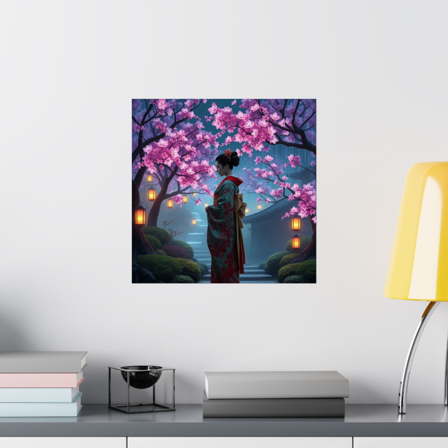 Digital download Posters - Geisha in Elegant Japanese Blossom Garden