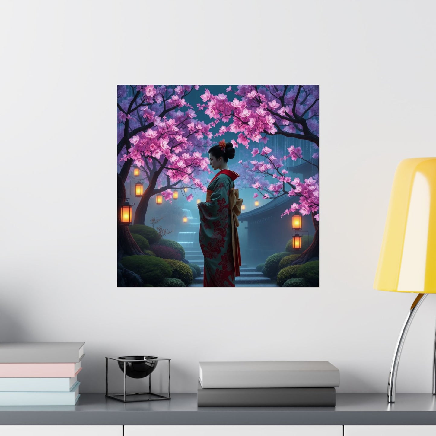 Digital download Posters - Geisha in Elegant Japanese Blossom Garden