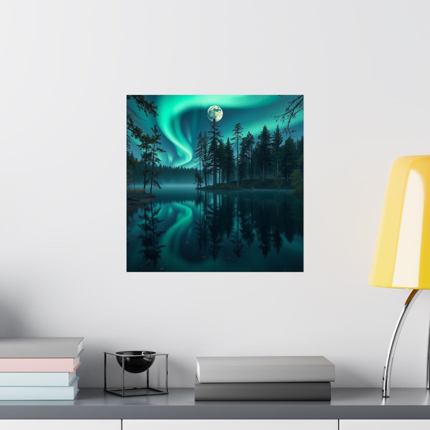 Digital download Poster - Northern Lights Lake Scene