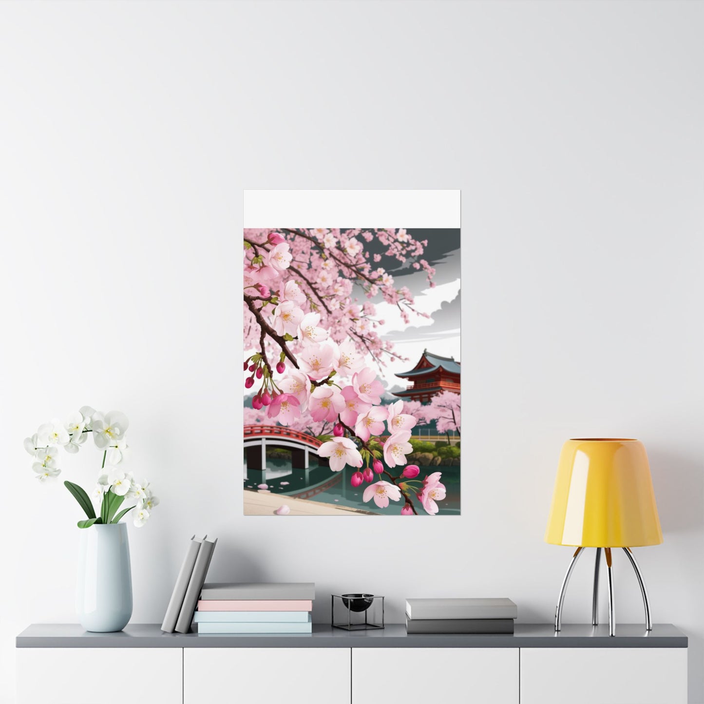 Póster vertical de cerezo en flor, arte mural natural, decoración japonesa, decoración primaveral, decoración floral para el hogar, regalo para ella