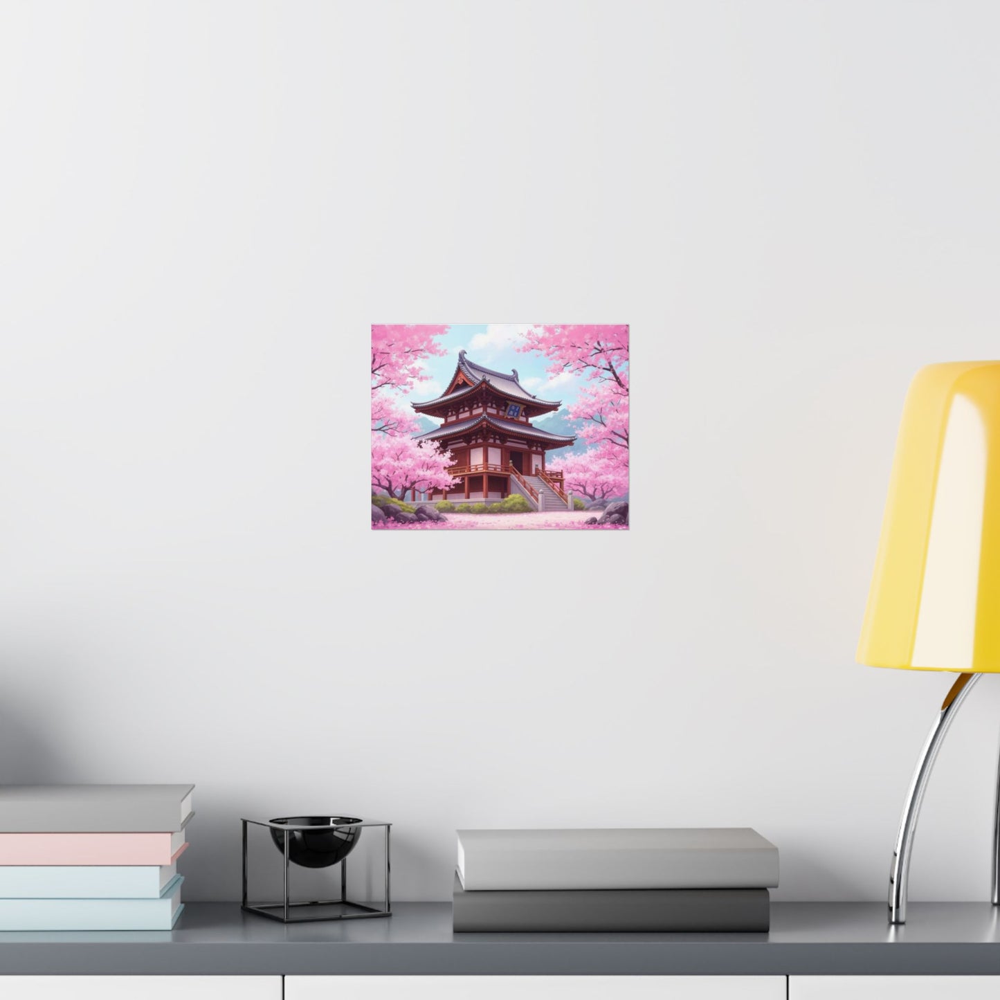Digital download Wall Art Poster - Buddhist Temple with Cherry Blossoms, Japanese Art
