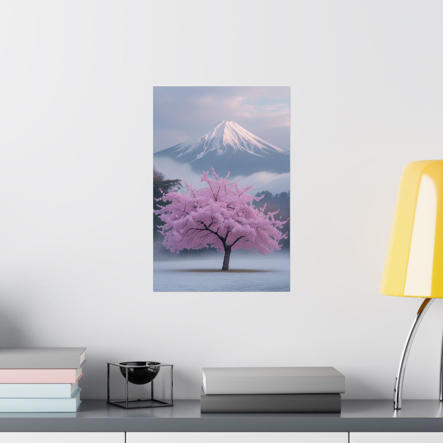 Vertical Poster - Mount Fuji and Cherry Blossom Tree Design