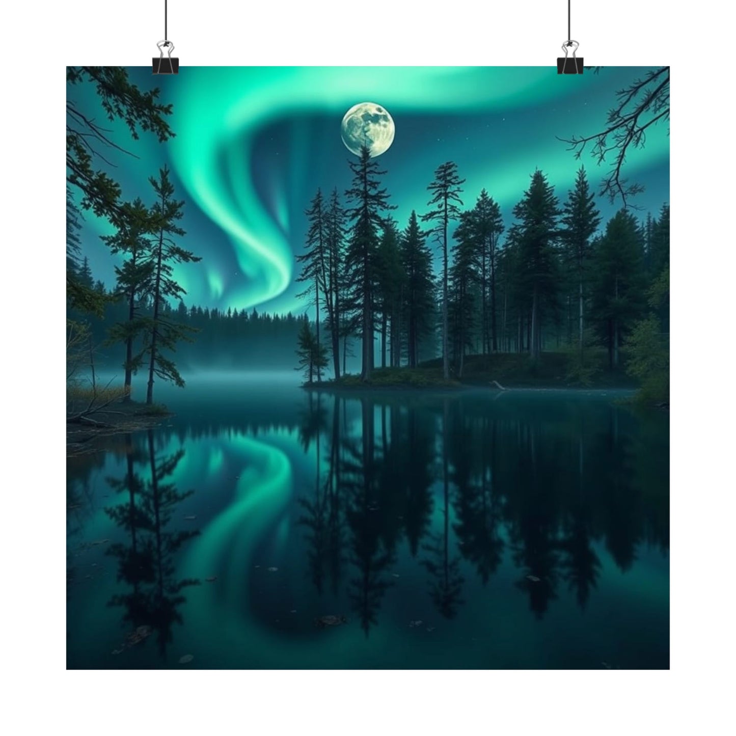 Digital download Poster - Northern Lights Lake Scene