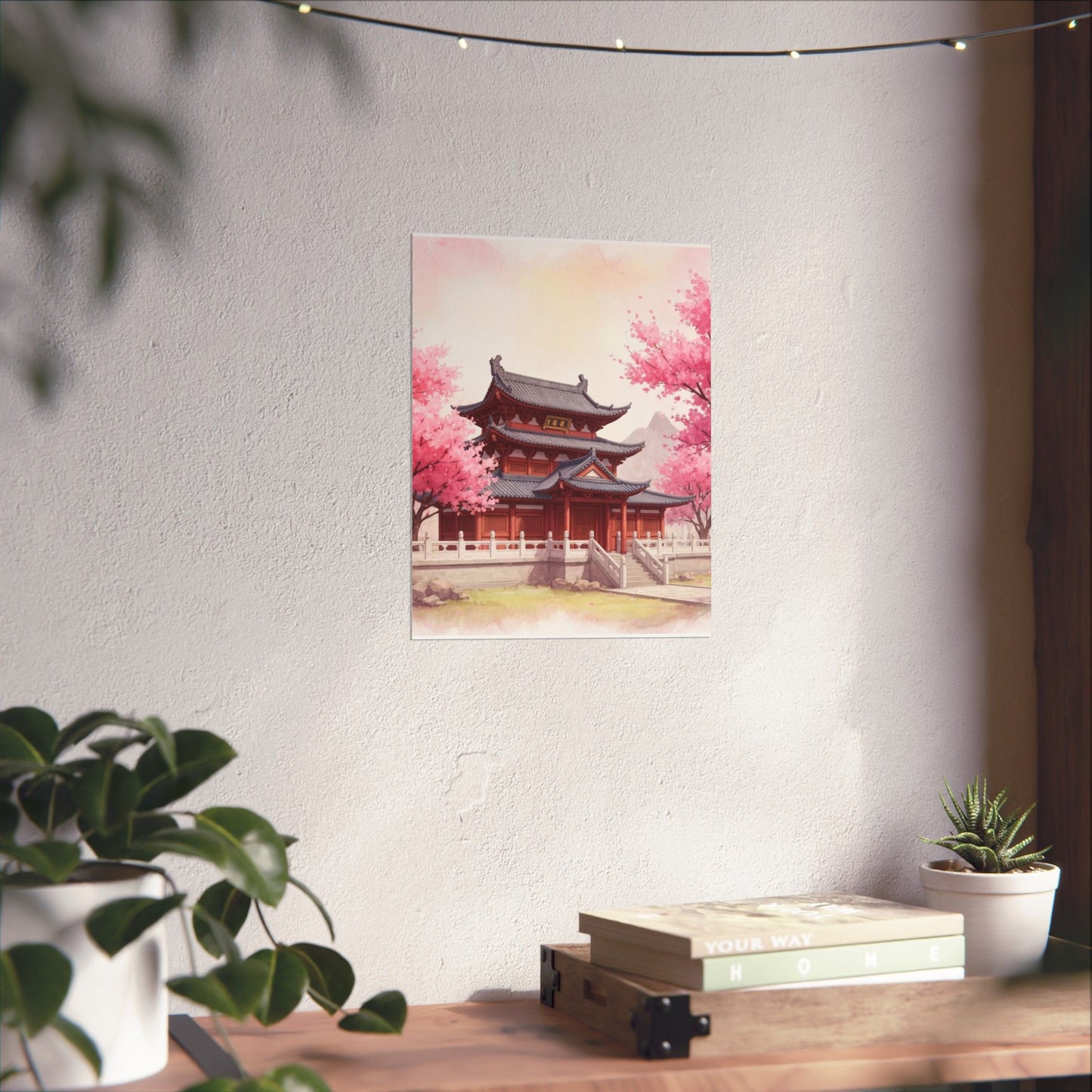 Digital download Vertical Poster - Buddhist Temple Cherry Blossom Japanese Art