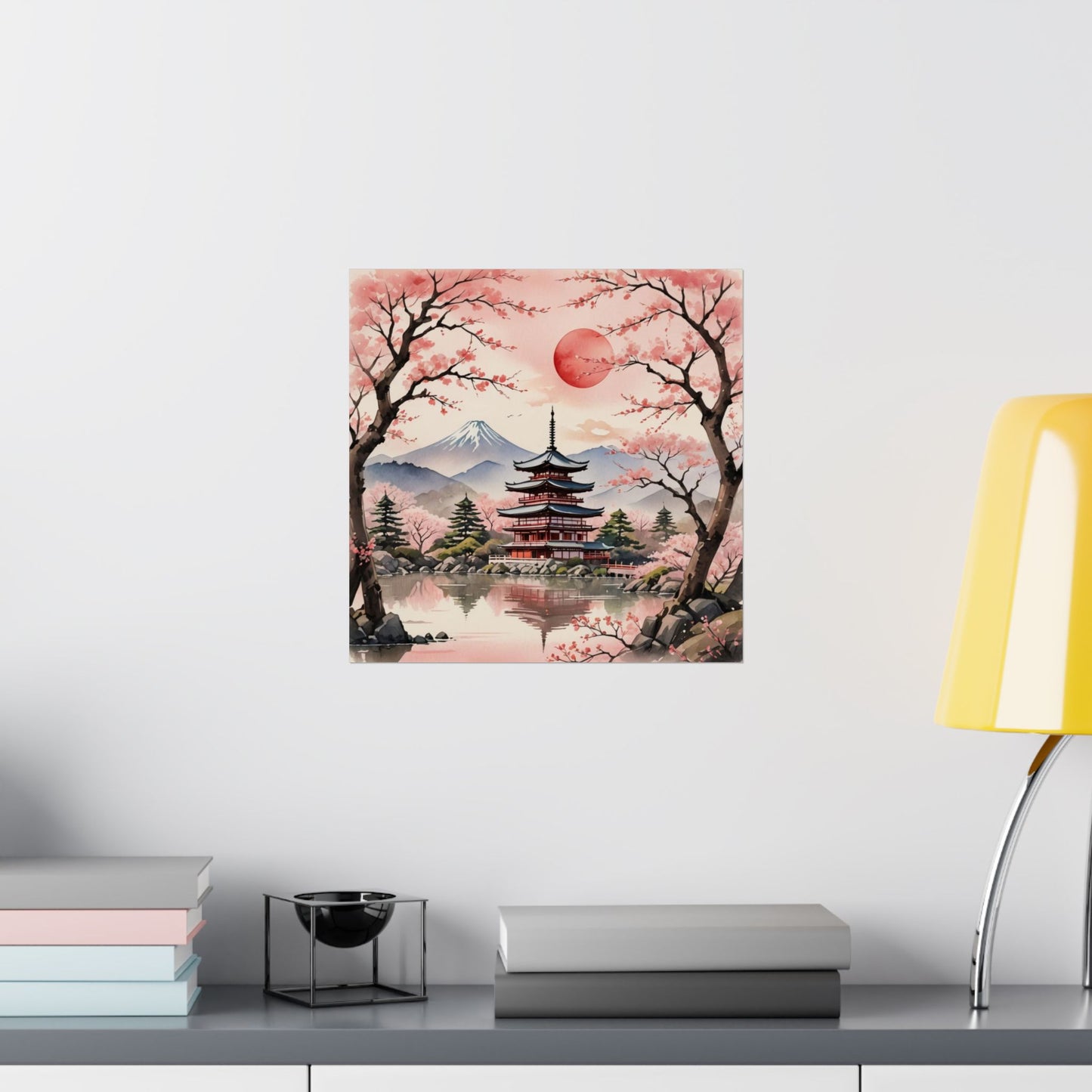Póster de paisaje japonés sereno, decoración del hogar, arte mural, regalo para amantes de la naturaleza, relajación, decoración de habitación zen, arte de flor de cerezo