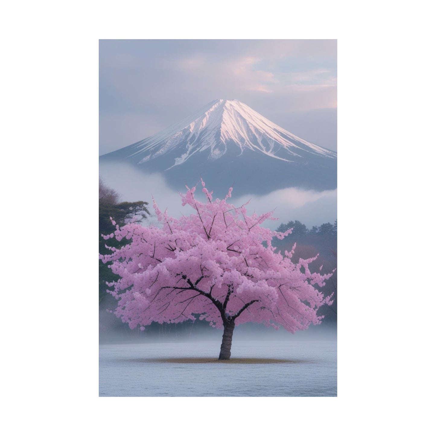 Vertical Poster - Mount Fuji and Cherry Blossom Tree Design
