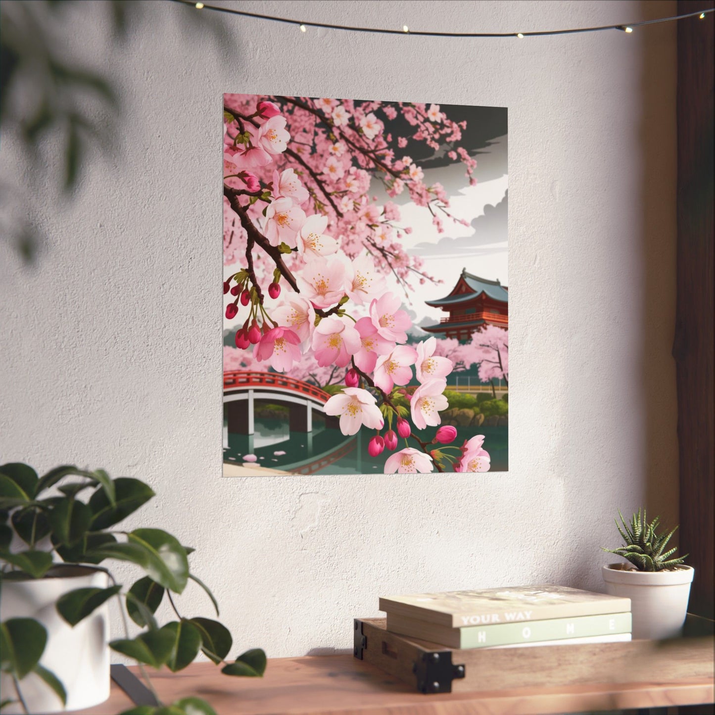 Póster vertical de cerezo en flor, arte mural natural, decoración japonesa, decoración primaveral, decoración floral para el hogar, regalo para ella