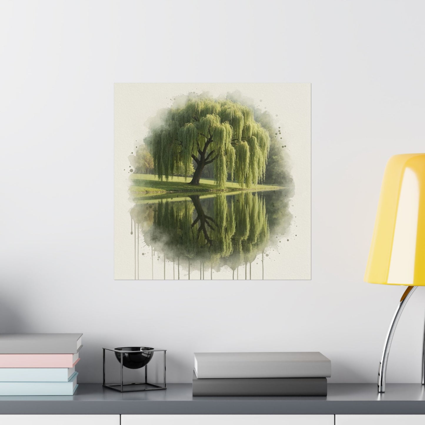 Arte mural de naturaleza serena, pósteres mate, decoración del hogar con un toque de tranquilidad, arte con reflejos de sauces, regalo para amantes de la naturaleza, obra de arte relajante