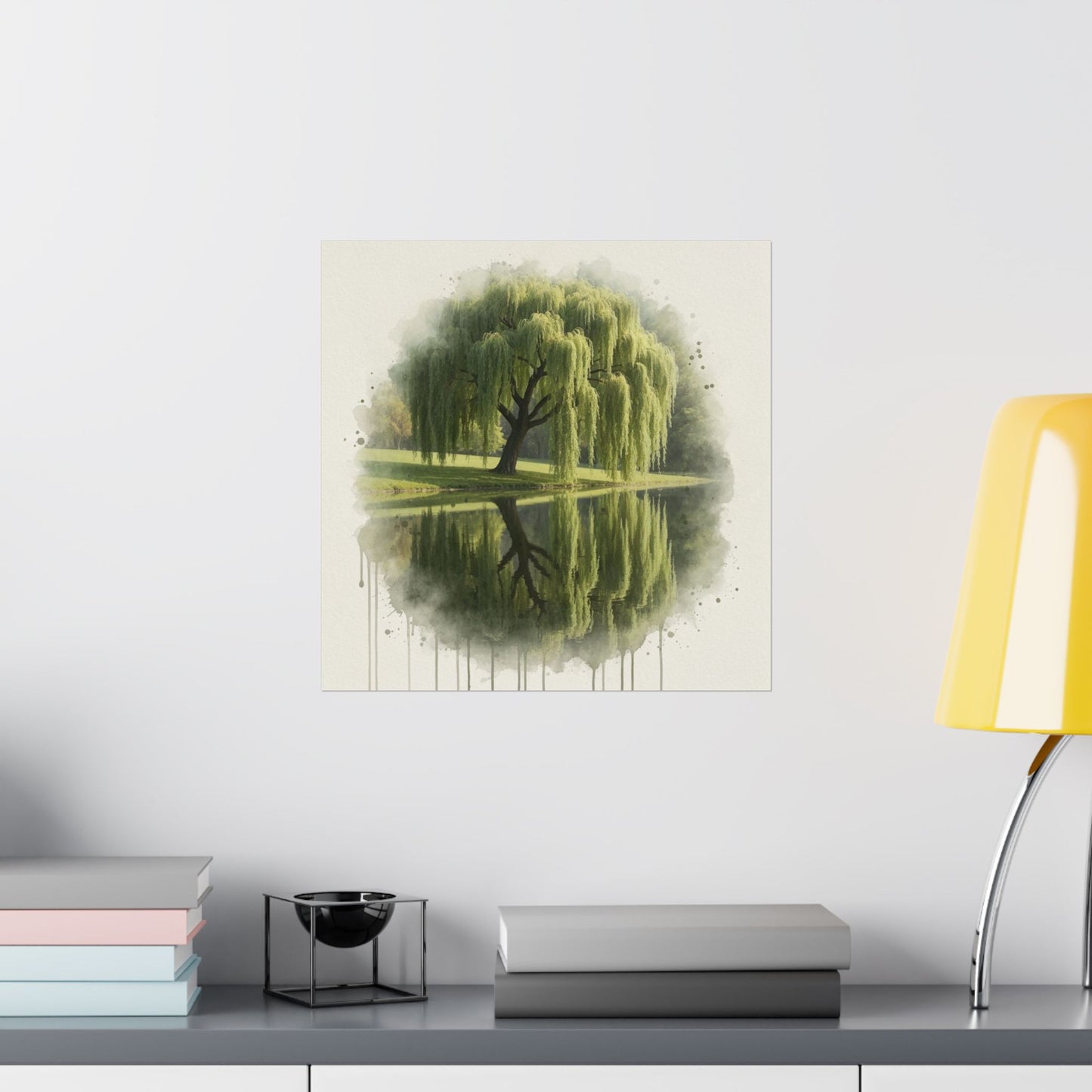Arte mural de naturaleza serena, pósteres mate, decoración del hogar con un toque de tranquilidad, arte con reflejos de sauces, regalo para amantes de la naturaleza, obra de arte relajante