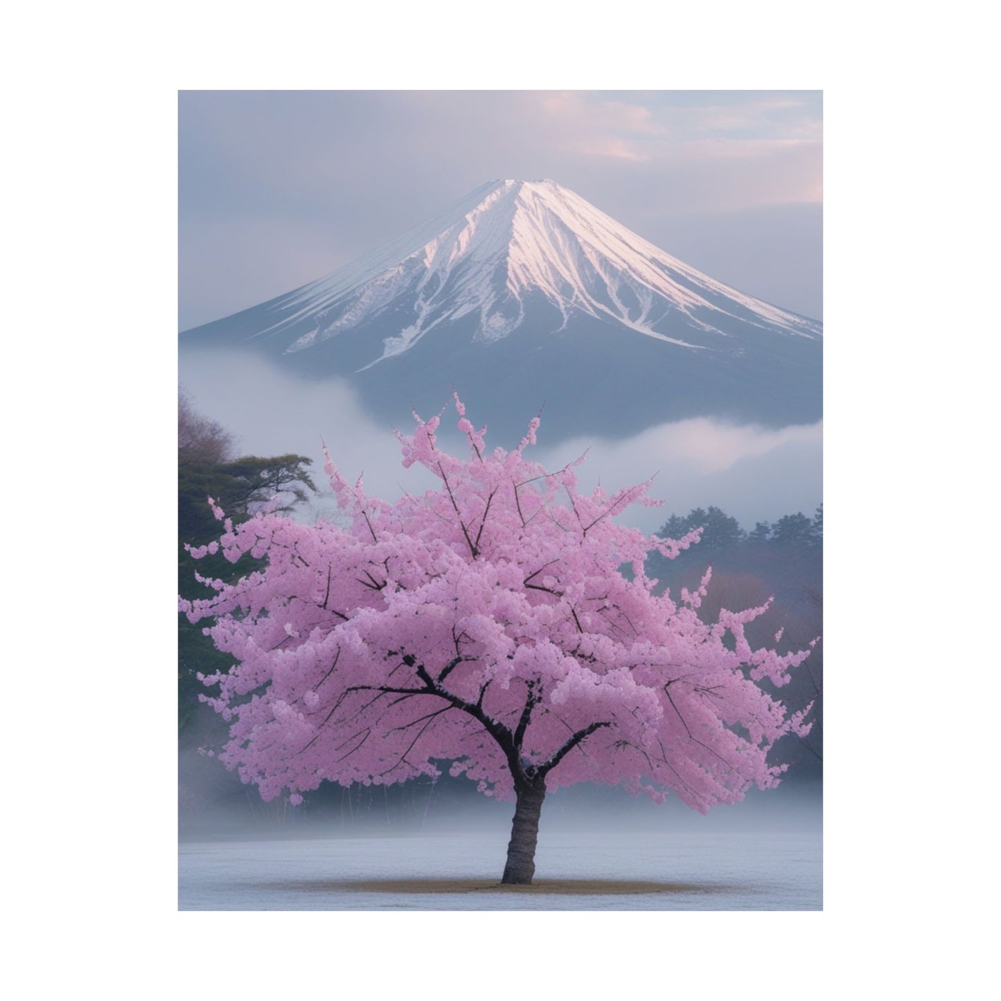 Vertical Poster - Mount Fuji and Cherry Blossom Tree Design
