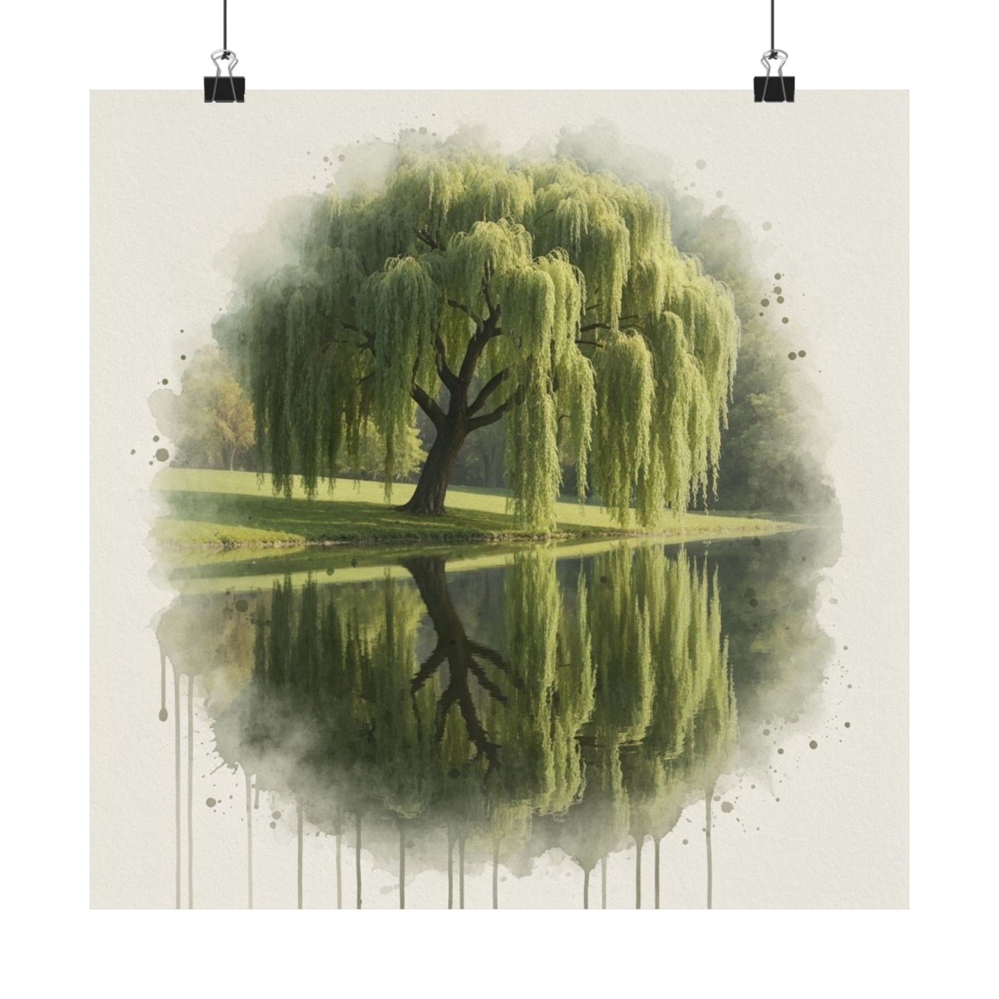 Arte mural de naturaleza serena, pósteres mate, decoración del hogar con un toque de tranquilidad, arte con reflejos de sauces, regalo para amantes de la naturaleza, obra de arte relajante