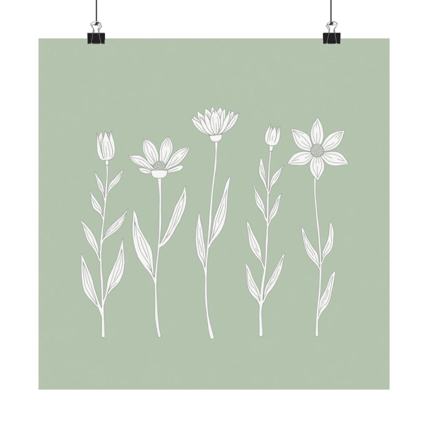 Chic Floral Wall Art Poster, Matte Botanical Decor, Minimalist Home Design, Green Aesthetic Gift, Nature-Inspired Decoration