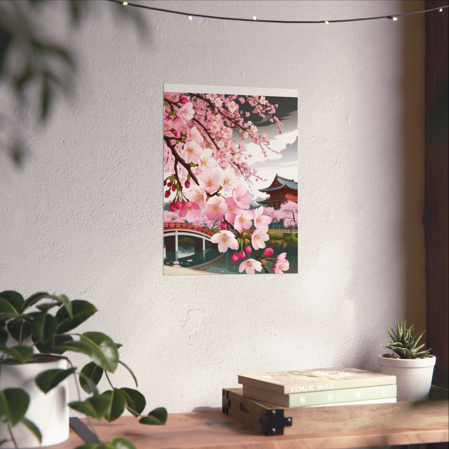 Póster vertical de cerezo en flor, arte mural natural, decoración japonesa, decoración primaveral, decoración floral para el hogar, regalo para ella