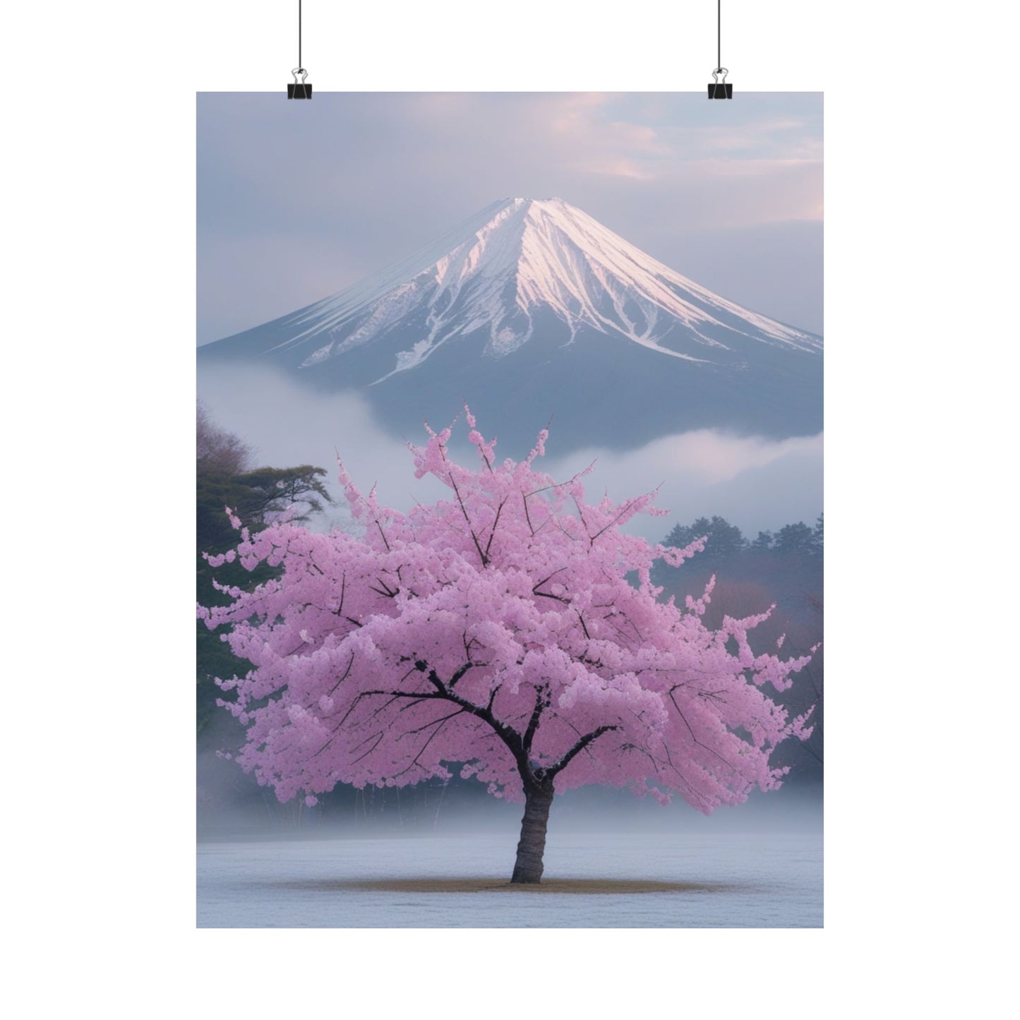 Vertical Poster - Mount Fuji and Cherry Blossom Tree Design