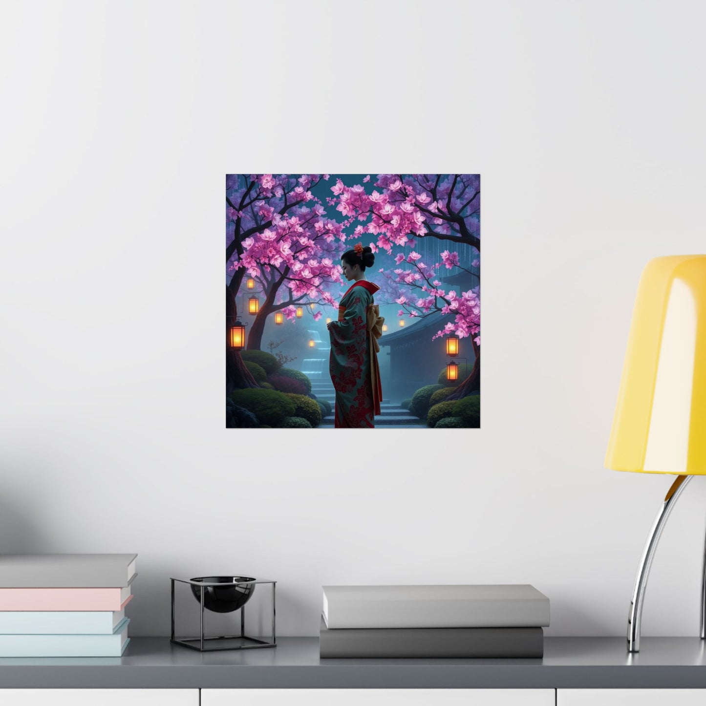 Digital download Posters - Geisha in Elegant Japanese Blossom Garden