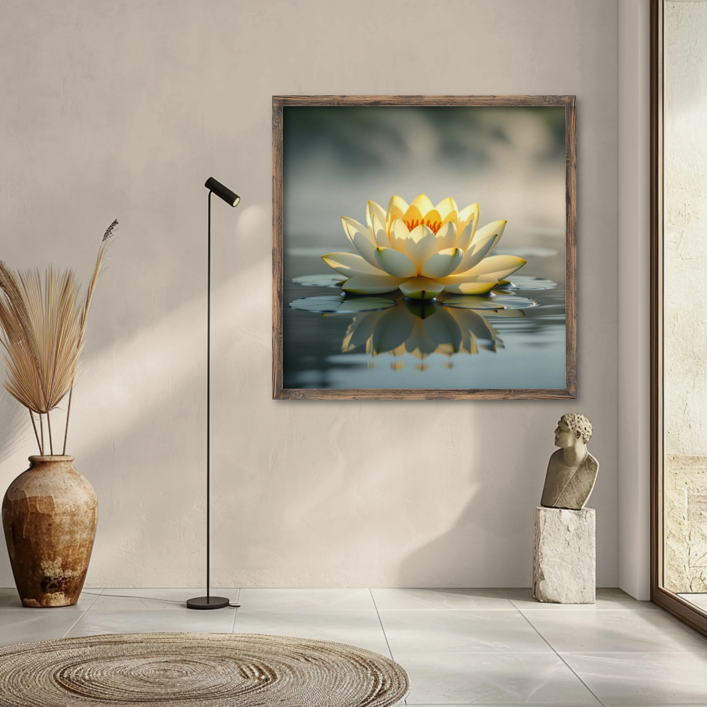 Arte mural de loto sereno, decoración relajante para el hogar, impresión para sala de meditación, obra floral, póster de naturaleza, regalo para yoguis