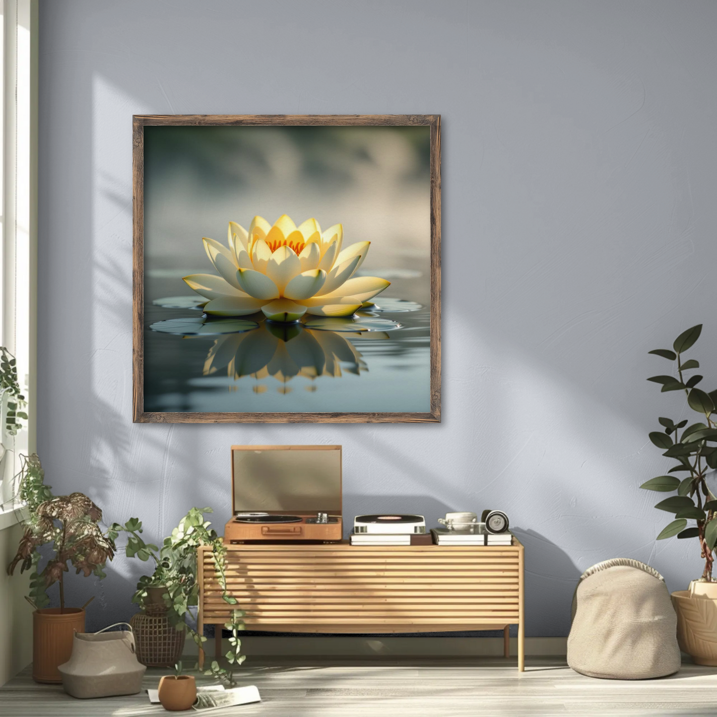 Arte mural de loto sereno, decoración relajante para el hogar, impresión para sala de meditación, obra floral, póster de naturaleza, regalo para yoguis