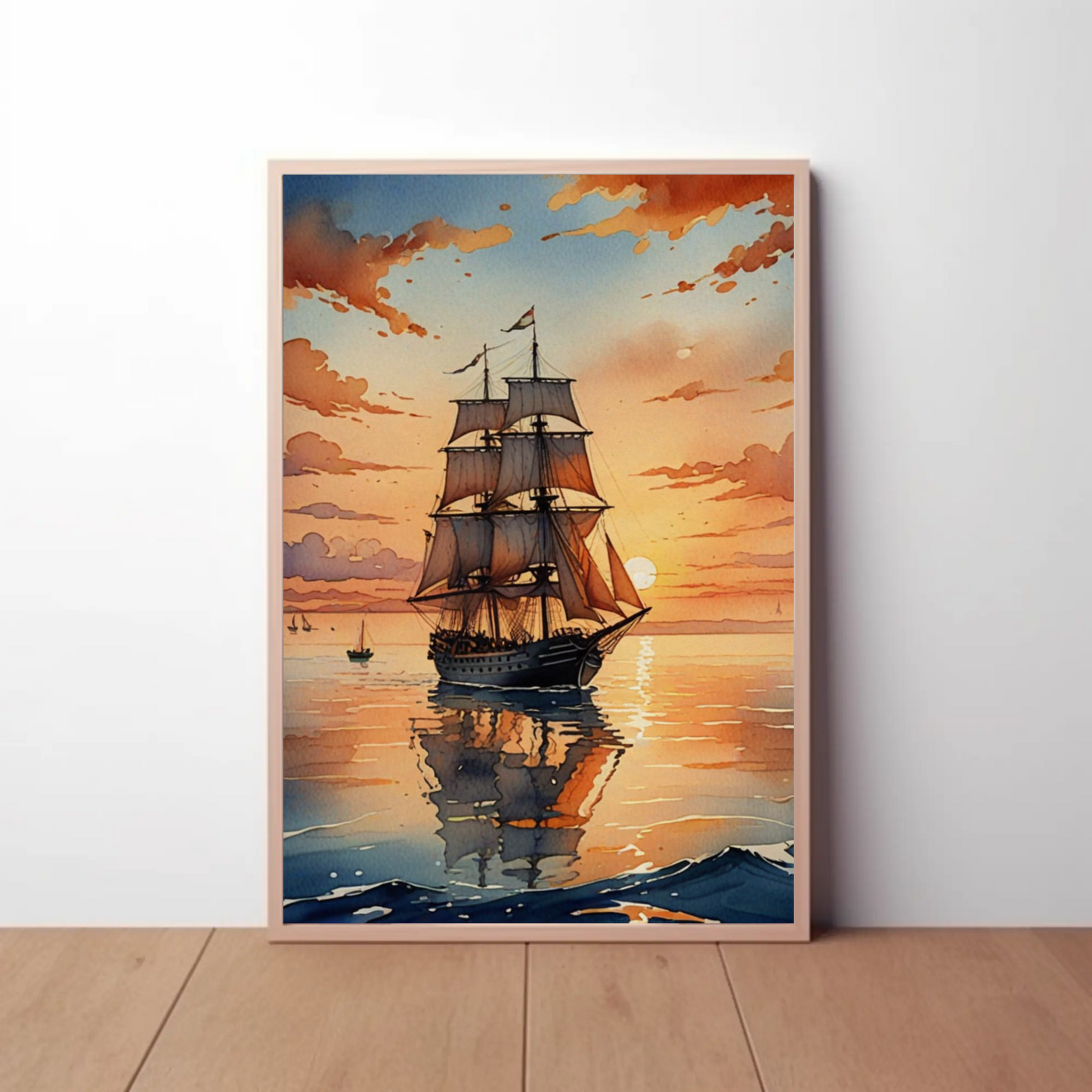 Póster de arte mural de velero, decoración náutica para el hogar, regalo marítimo, obra de arte con atardecer en el océano, decoración costera para pared