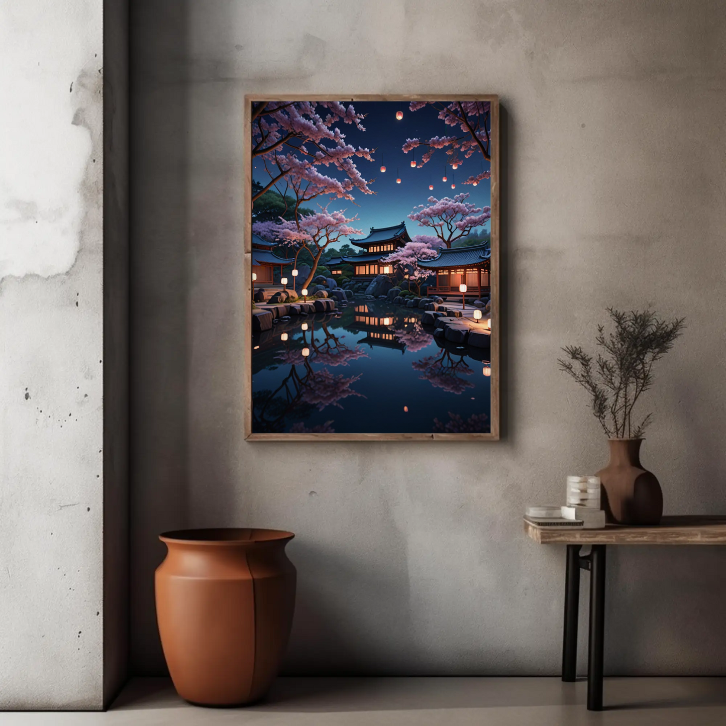 Póster vertical de flor de cerezo serena, arte de jardín japonés, decoración del hogar, arte mural con estética natural, regalo para amantes de la naturaleza.