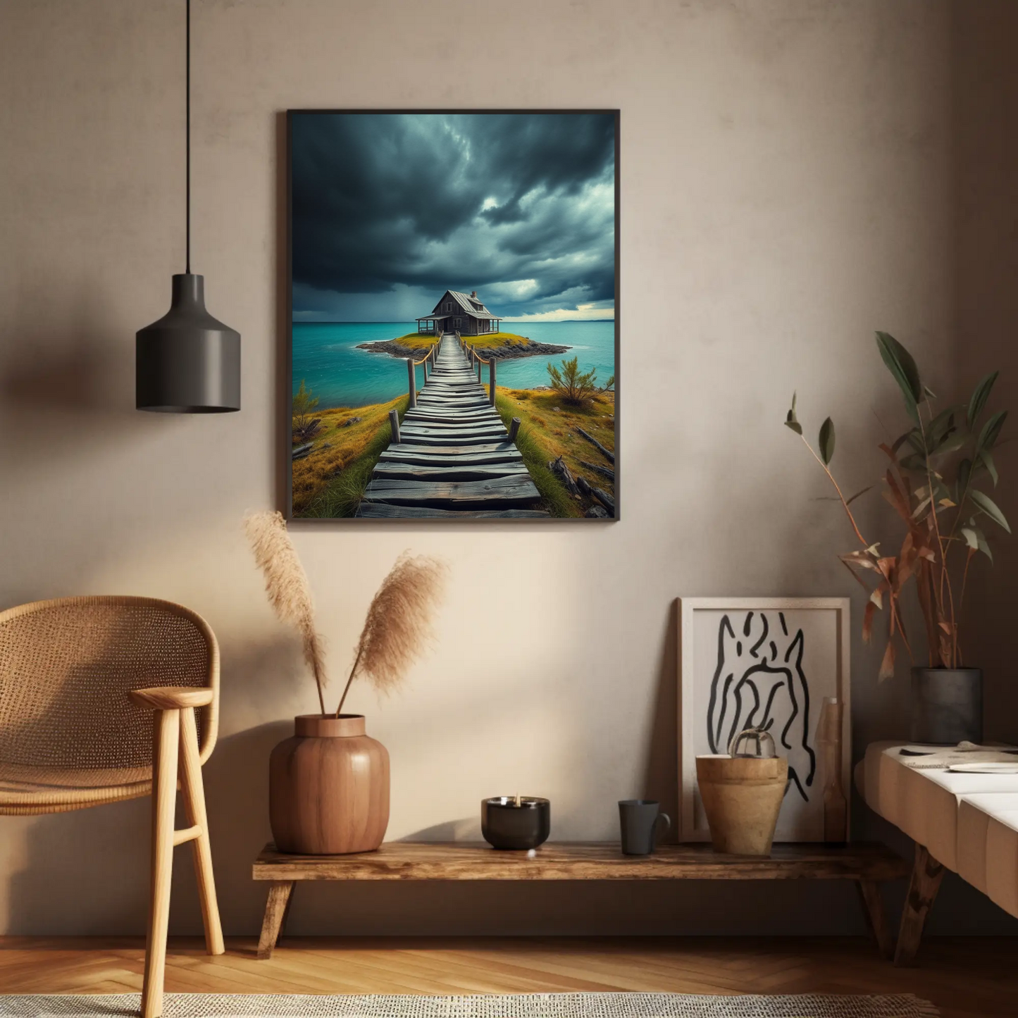 Póster de paisaje sereno, decoración para el hogar, arte mural costero, decoración natural, lámina de cielos tormentosos, inspiración para el hogar y la oficina.