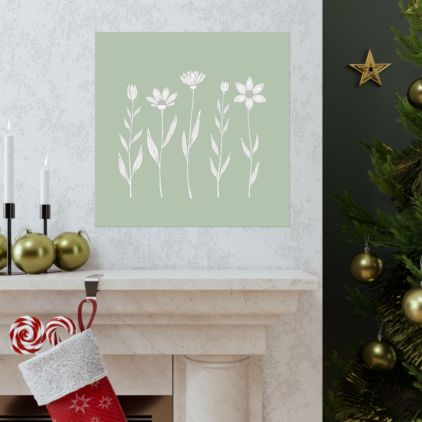 Chic Floral Wall Art Poster, Matte Botanical Decor, Minimalist Home Design, Green Aesthetic Gift, Nature-Inspired Decoration