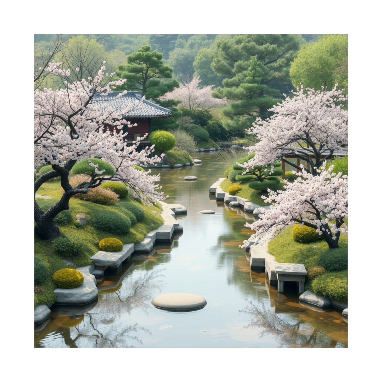 Serene Nature Wall Art Poster, Japanese Cherry Blossom Decor, Home Office Art, Botanical Prints, Tranquil Aesthetic Decor