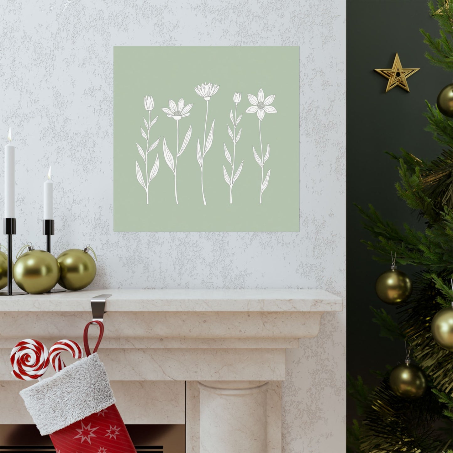 Chic Floral Wall Art Poster, Matte Botanical Decor, Minimalist Home Design, Green Aesthetic Gift, Nature-Inspired Decoration