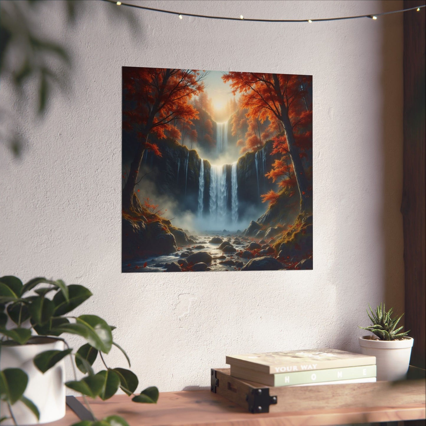 Digital downloads Waterfall in Autumn Forest Matte Design