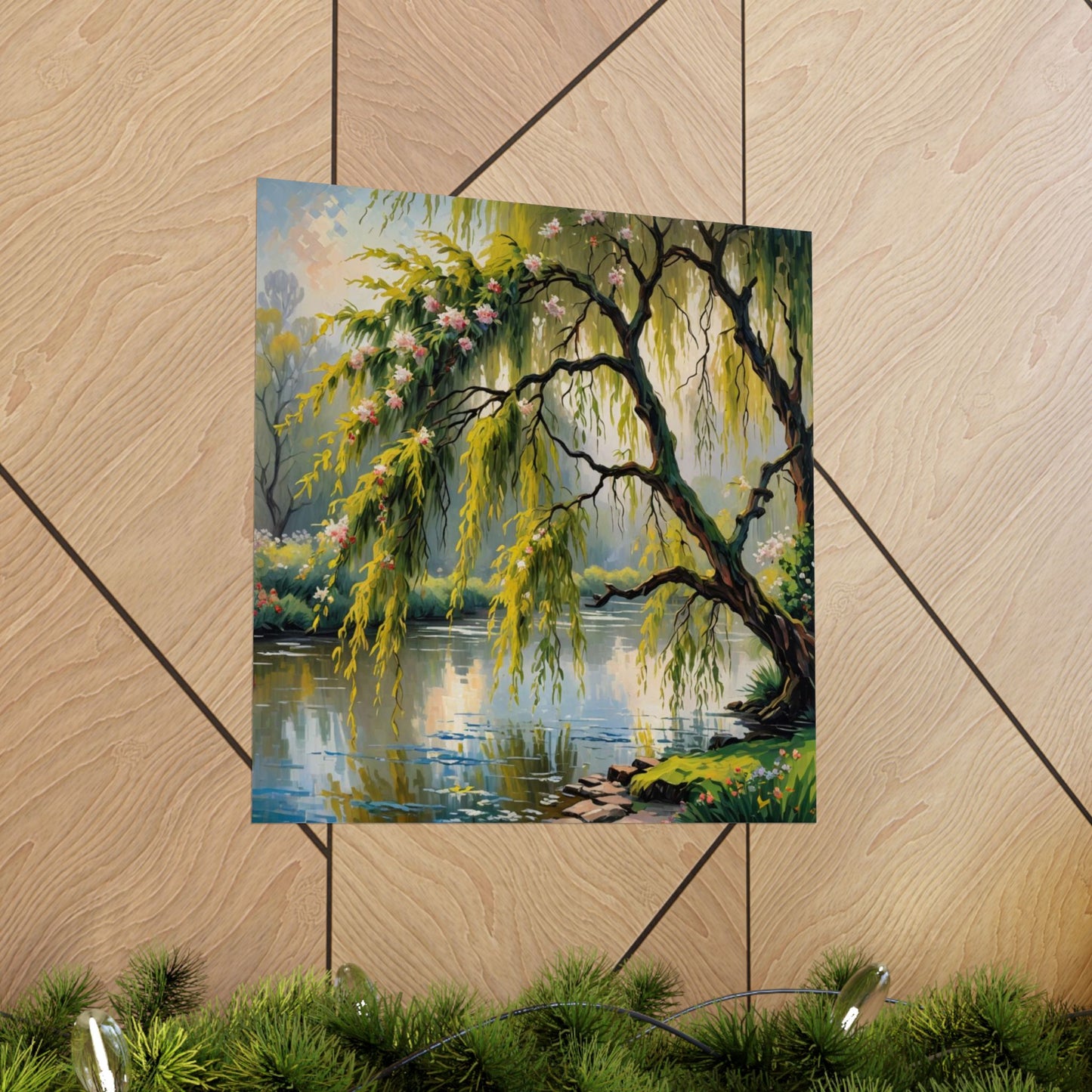 Téléchargement numérique : Affiche de paysage de saules sereins, art mural inspiré de la nature, décoration intérieure esthétique, cadeau pour les amoureux de la nature, imprimé botanique