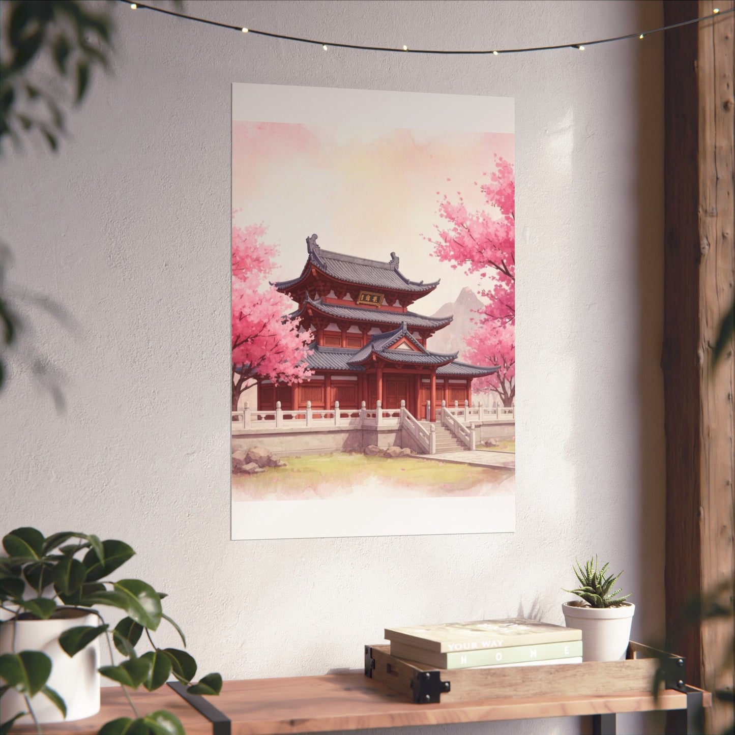 Digital download Vertical Poster - Buddhist Temple Cherry Blossom Japanese Art