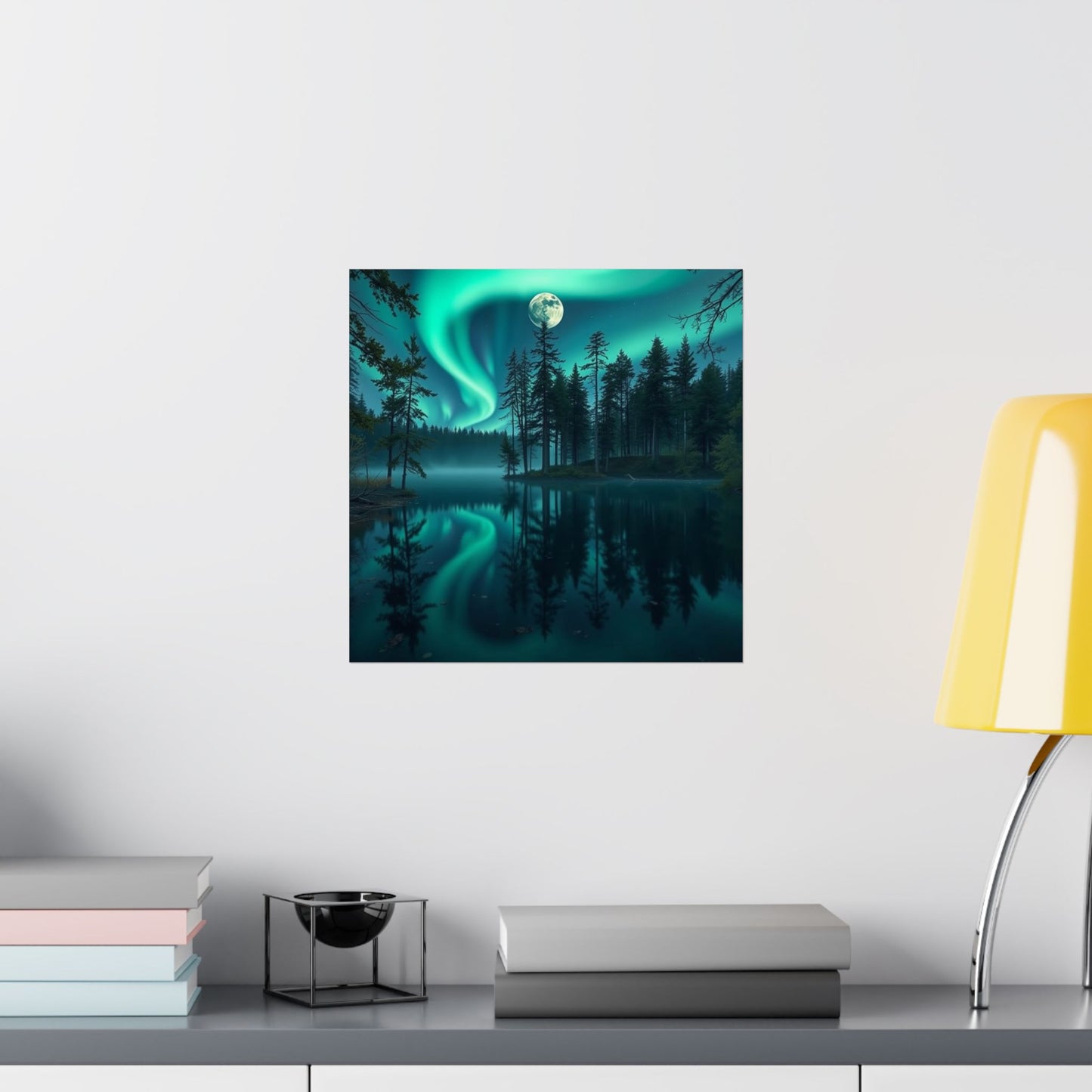 Digital download Poster - Northern Lights Lake Scene