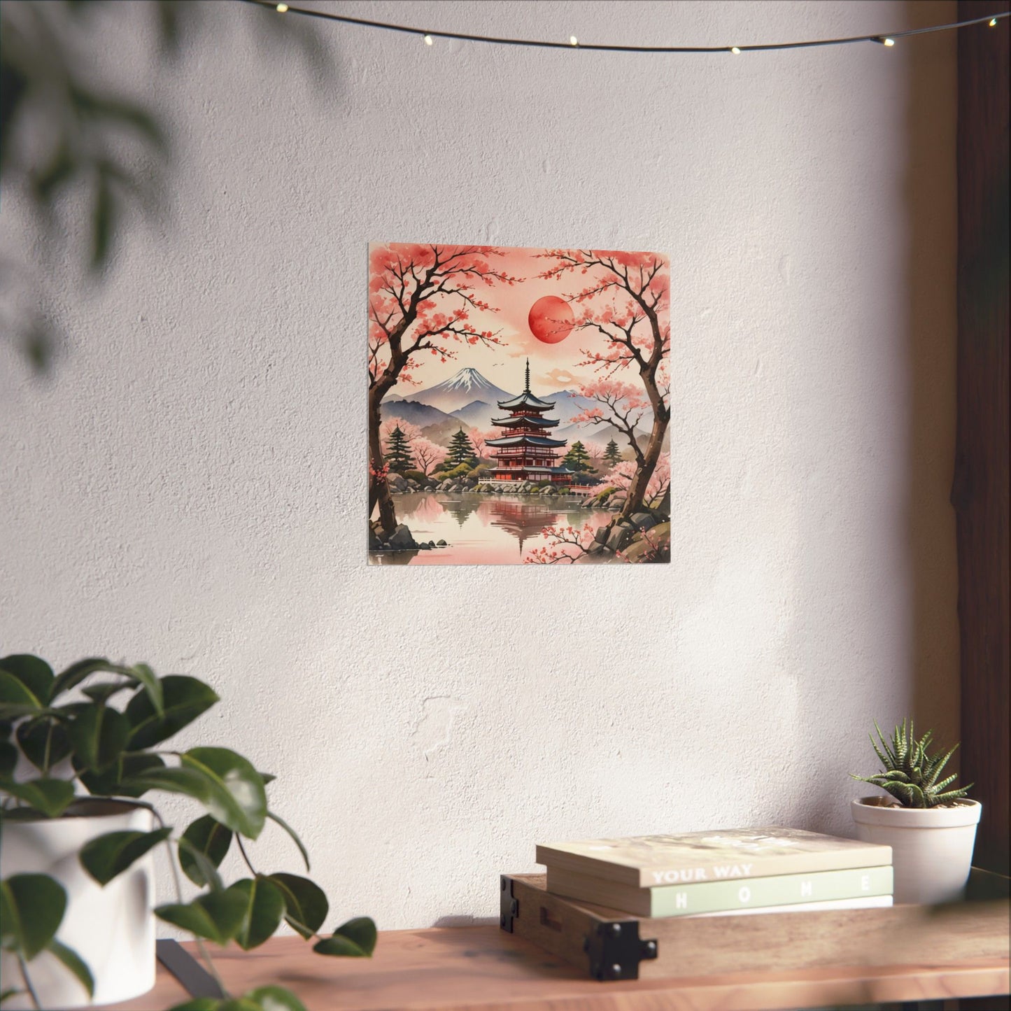 Póster de paisaje japonés sereno, decoración del hogar, arte mural, regalo para amantes de la naturaleza, relajación, decoración de habitación zen, arte de flor de cerezo