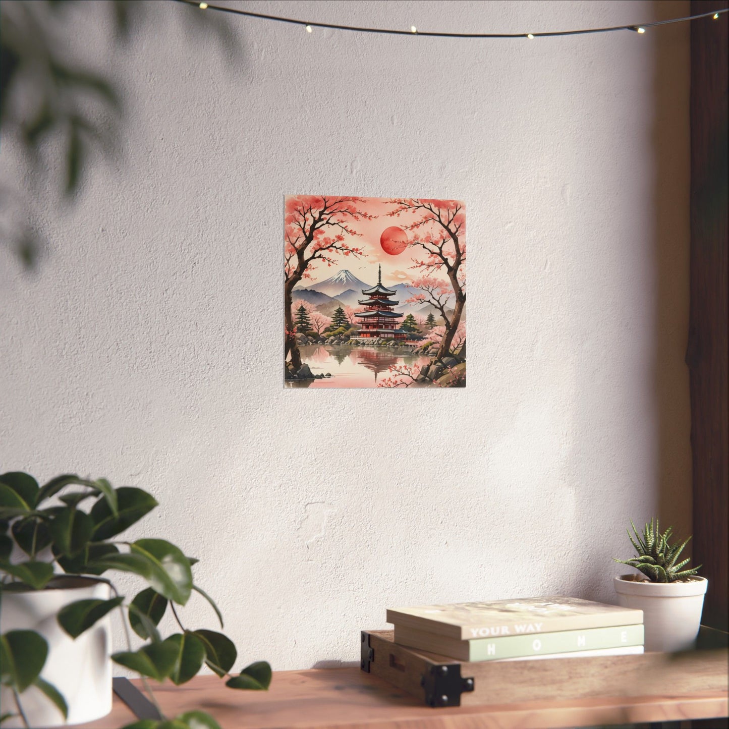 Póster de paisaje japonés sereno, decoración del hogar, arte mural, regalo para amantes de la naturaleza, relajación, decoración de habitación zen, arte de flor de cerezo