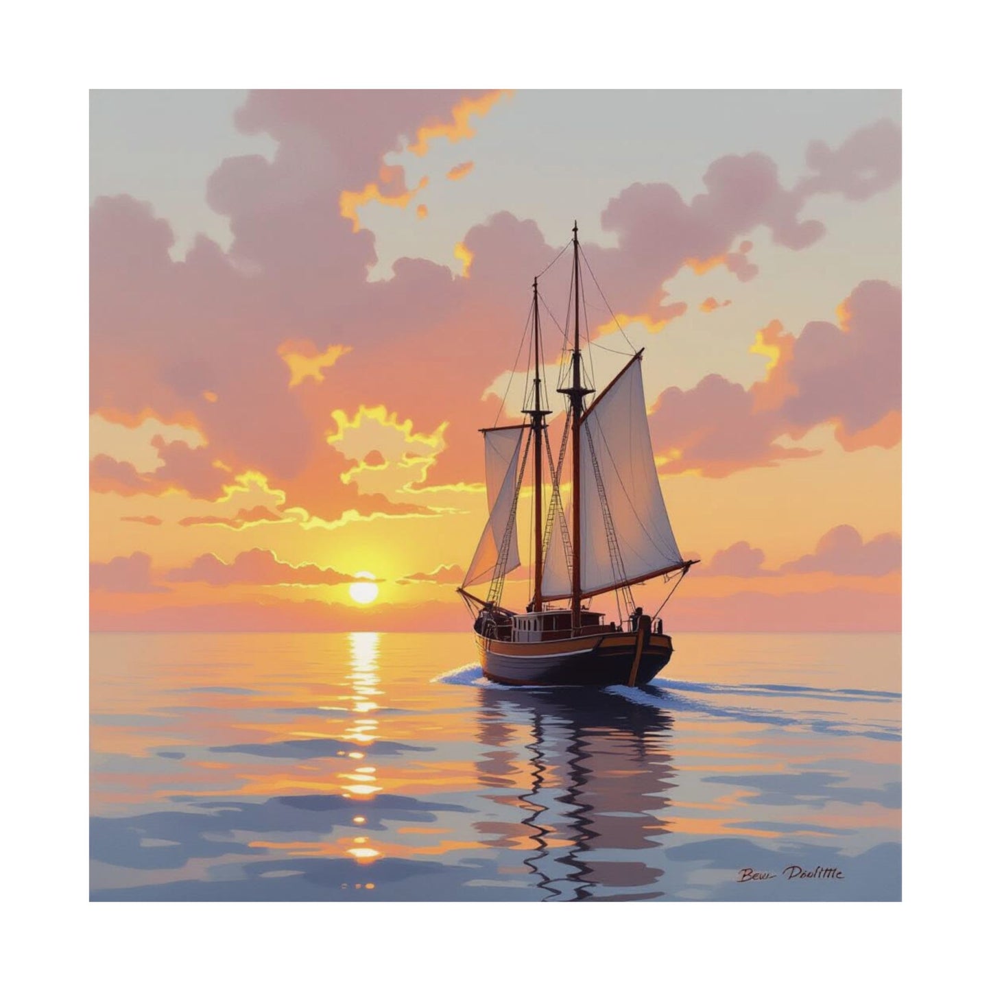 Póster mate de velero al atardecer, arte náutico para pared, decoración costera, regalo para marineros, decoración de casa de playa