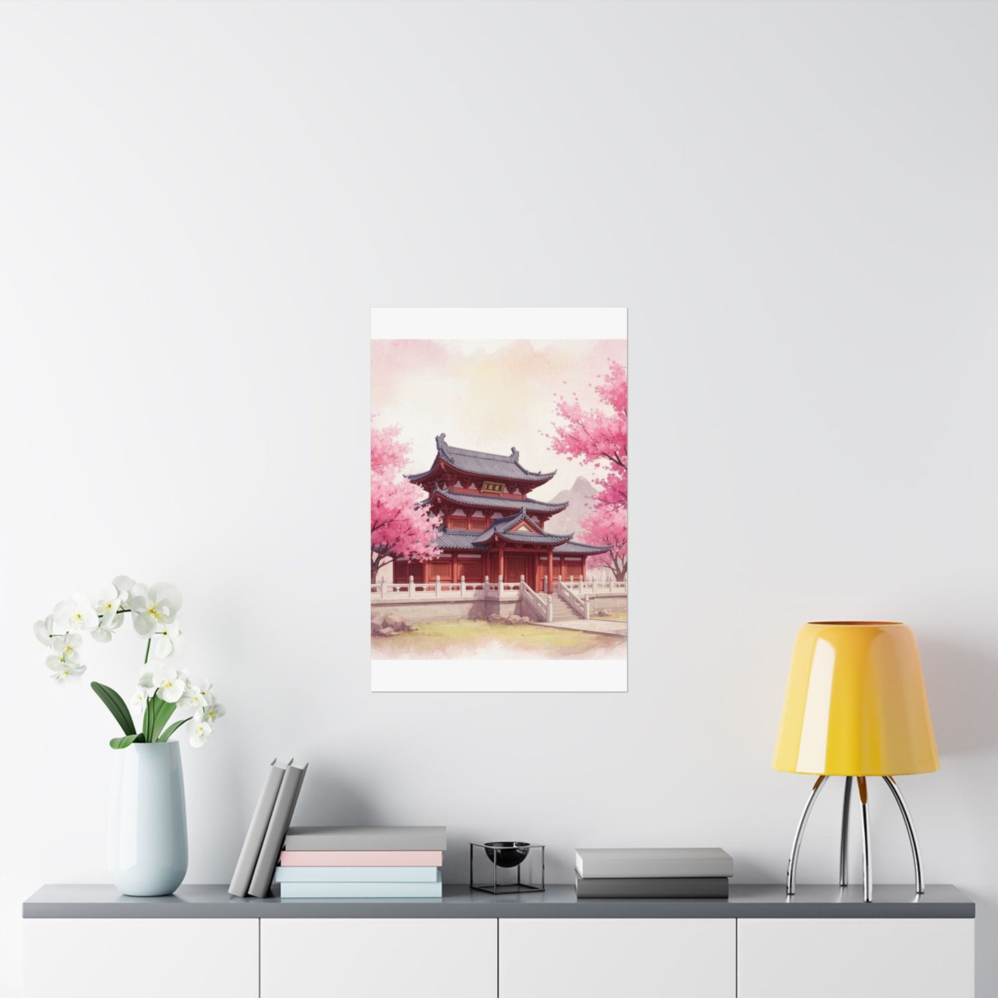 Digital download Vertical Poster - Buddhist Temple Cherry Blossom Japanese Art