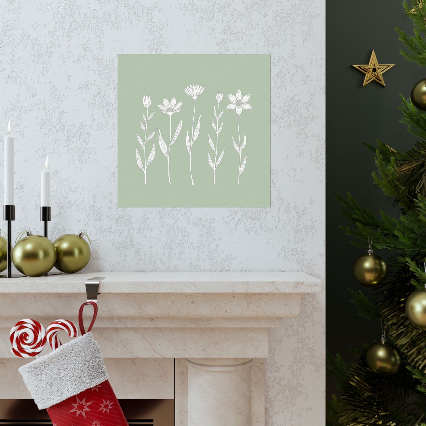 Chic Floral Wall Art Poster, Matte Botanical Decor, Minimalist Home Design, Green Aesthetic Gift, Nature-Inspired Decoration