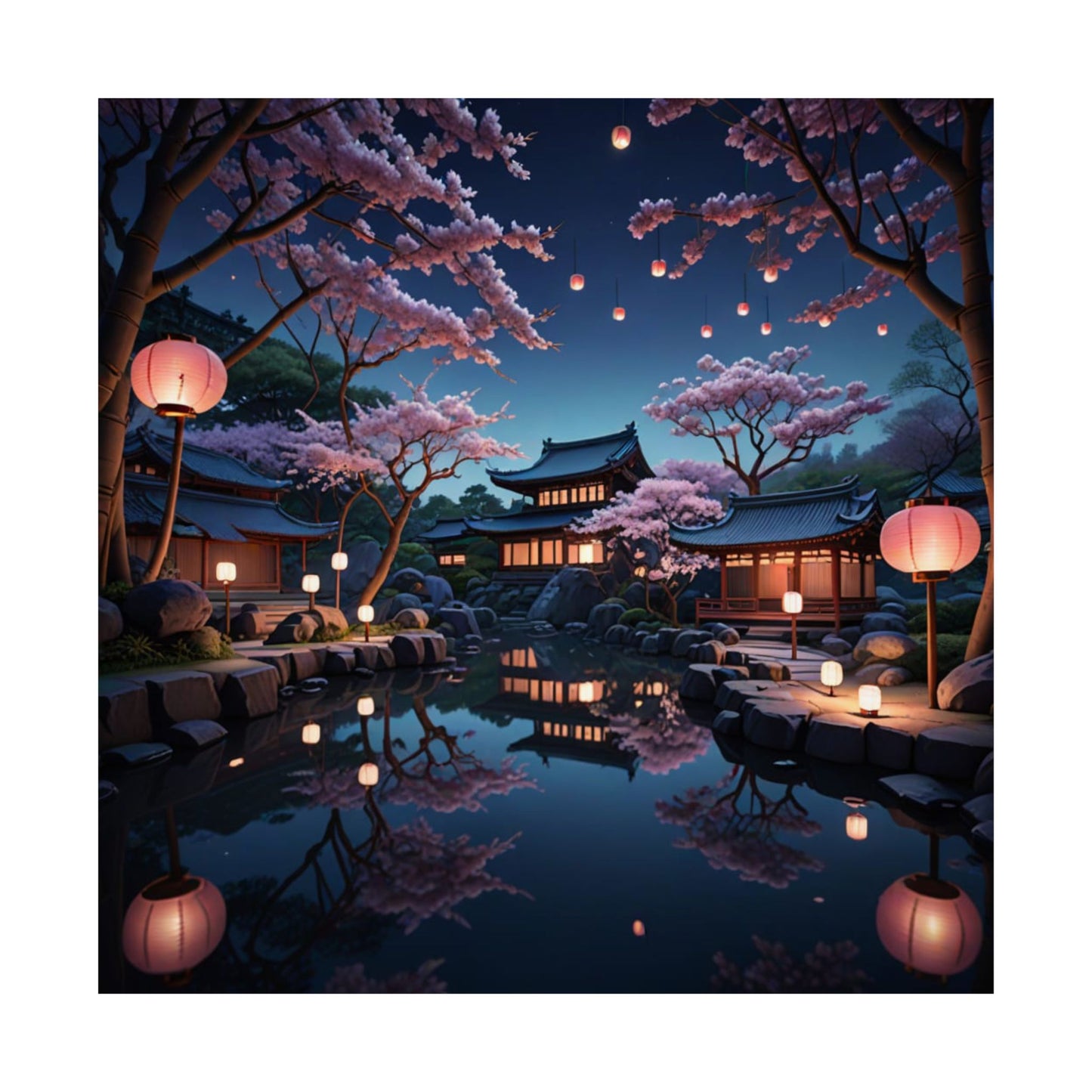 Póster vertical de flor de cerezo serena, arte de jardín japonés, decoración del hogar, arte mural con estética natural, regalo para amantes de la naturaleza.