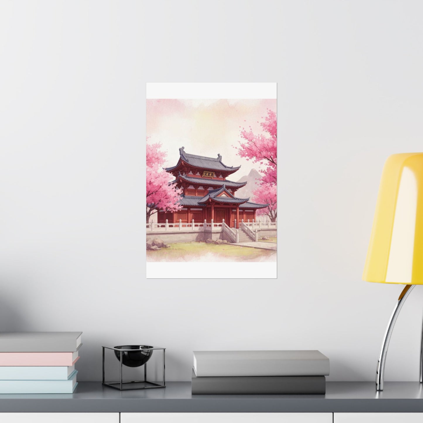 Digital download Vertical Poster - Buddhist Temple Cherry Blossom Japanese Art