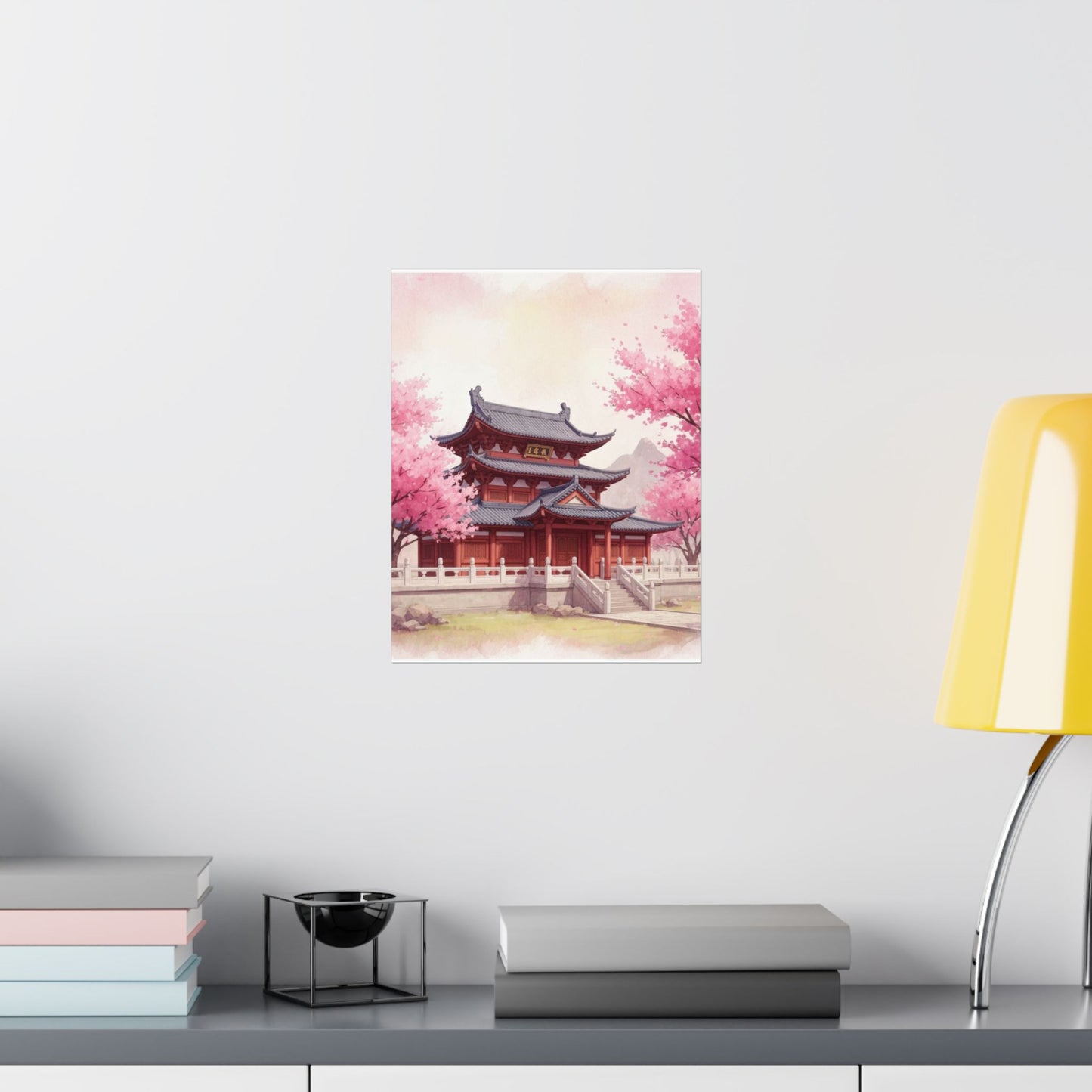 Digital download Vertical Poster - Buddhist Temple Cherry Blossom Japanese Art