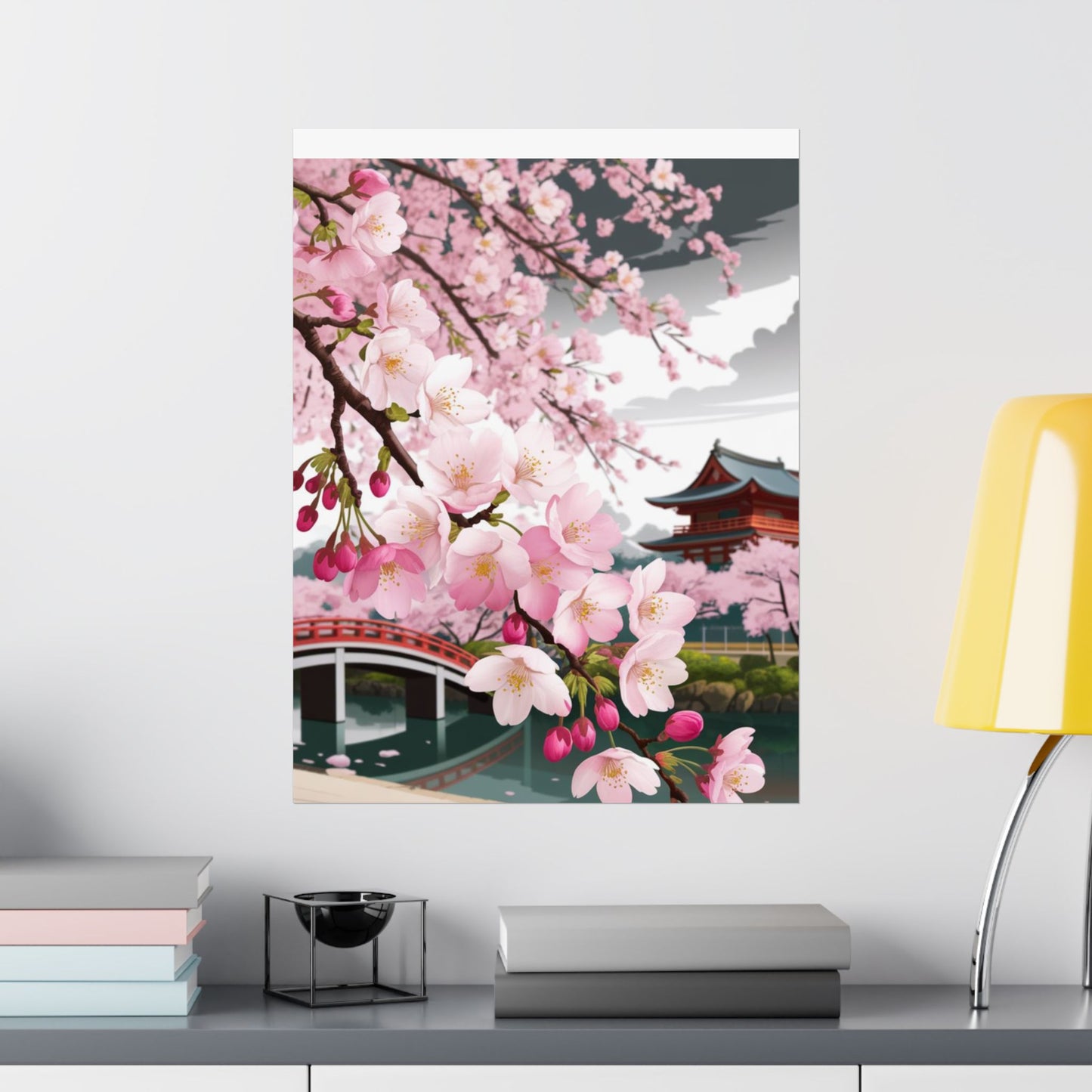 Póster vertical de cerezo en flor, arte mural natural, decoración japonesa, decoración primaveral, decoración floral para el hogar, regalo para ella