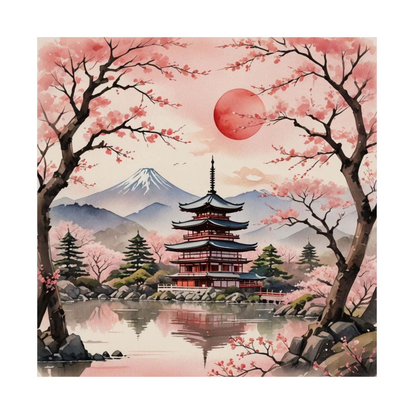 Póster de paisaje japonés sereno, decoración del hogar, arte mural, regalo para amantes de la naturaleza, relajación, decoración de habitación zen, arte de flor de cerezo