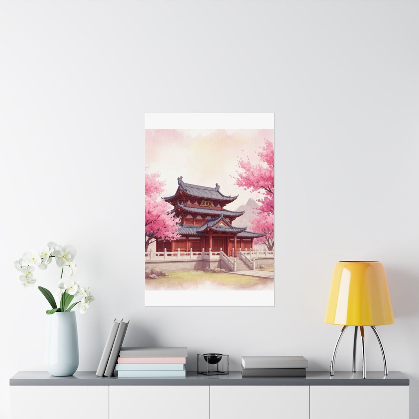 Digital download Vertical Poster - Buddhist Temple Cherry Blossom Japanese Art