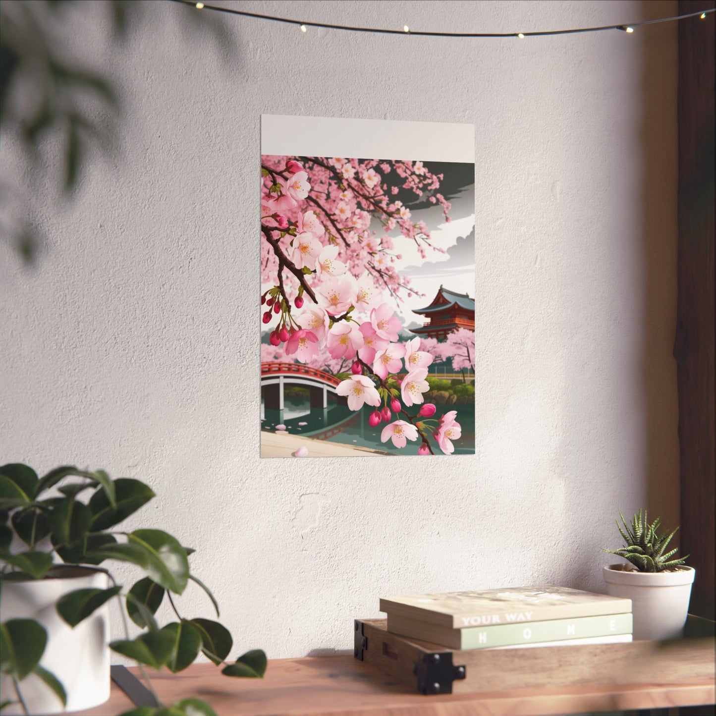 Póster vertical de cerezo en flor, arte mural natural, decoración japonesa, decoración primaveral, decoración floral para el hogar, regalo para ella