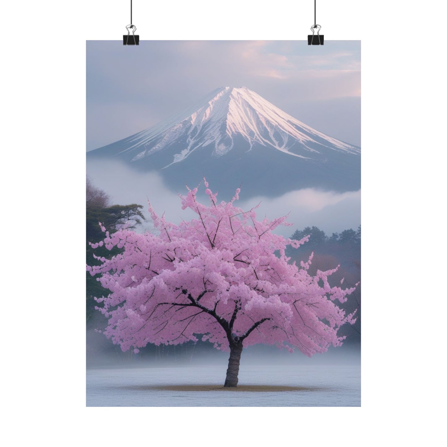 Vertical Poster - Mount Fuji and Cherry Blossom Tree Design
