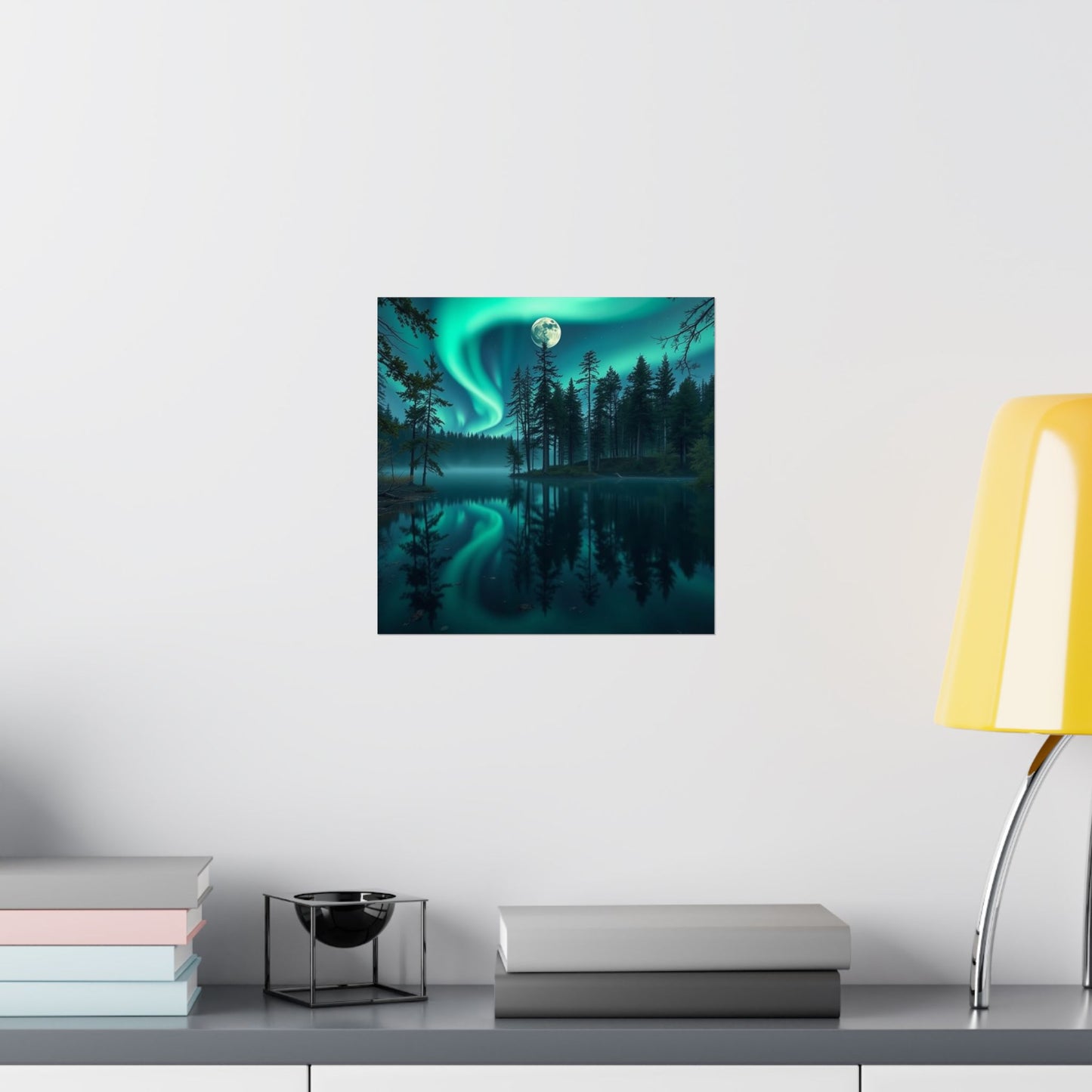 Digital download Poster - Northern Lights Lake Scene