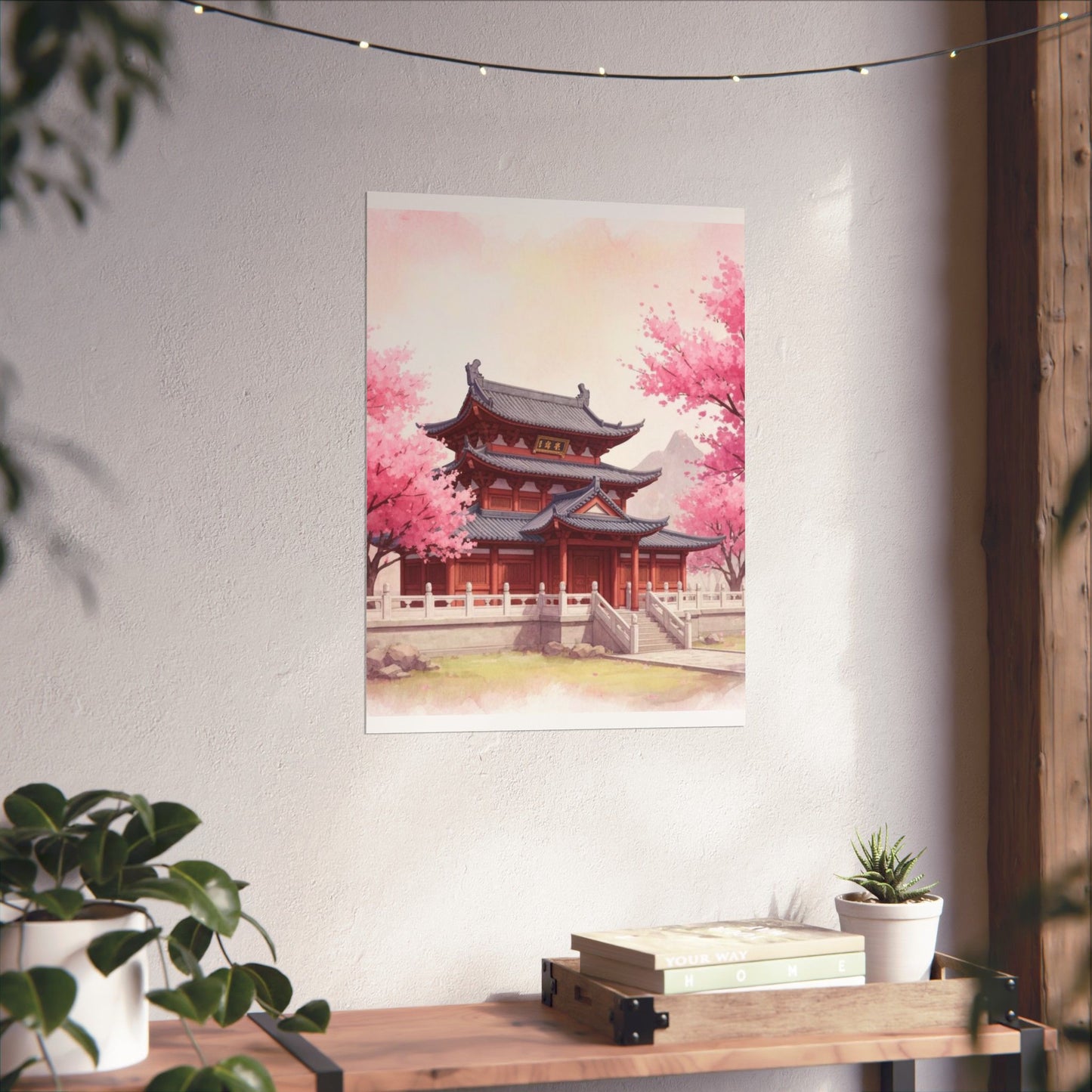 Digital download Vertical Poster - Buddhist Temple Cherry Blossom Japanese Art