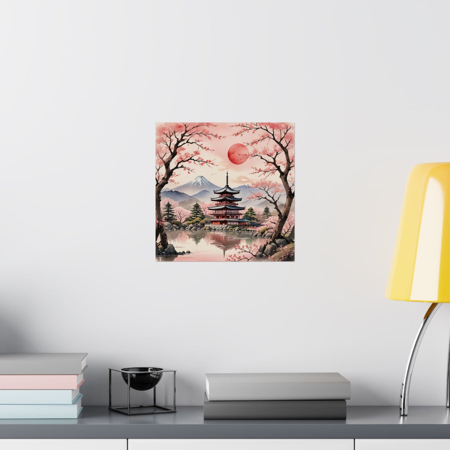 Póster de paisaje japonés sereno, decoración del hogar, arte mural, regalo para amantes de la naturaleza, relajación, decoración de habitación zen, arte de flor de cerezo