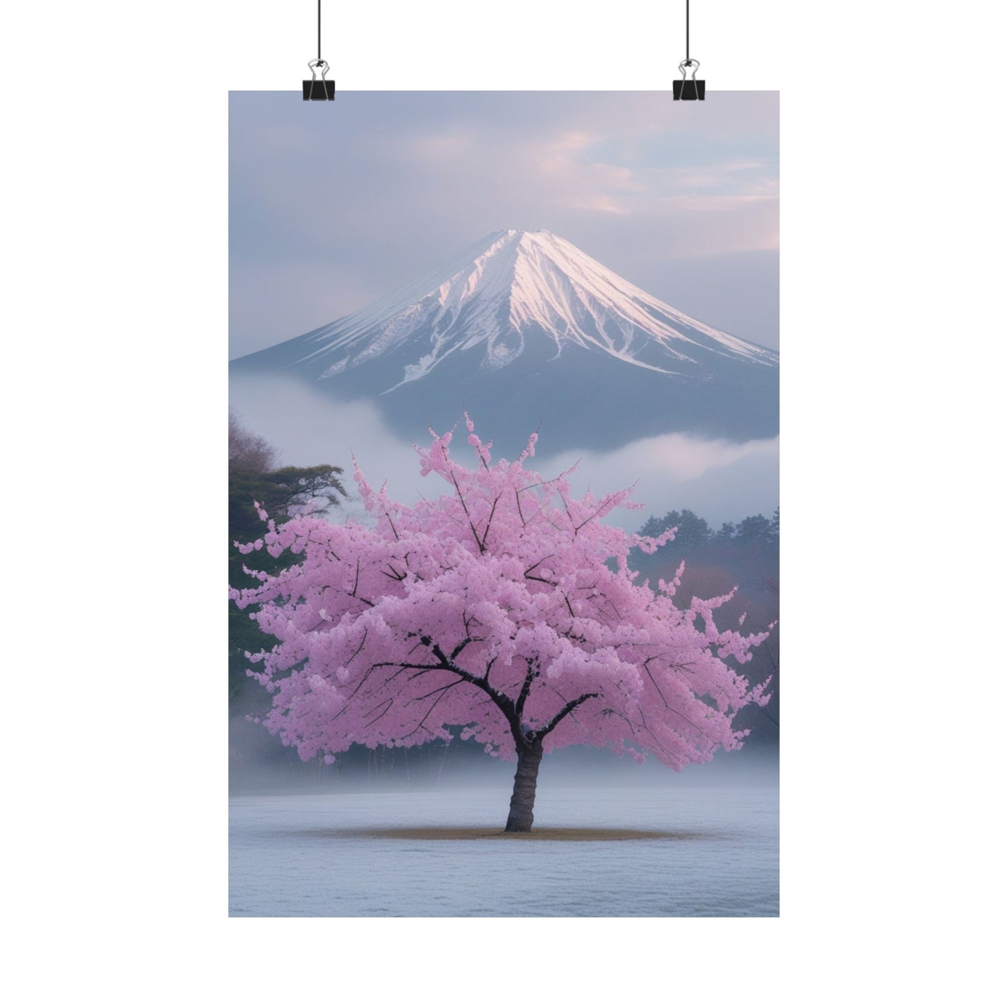 Vertical Poster - Mount Fuji and Cherry Blossom Tree Design